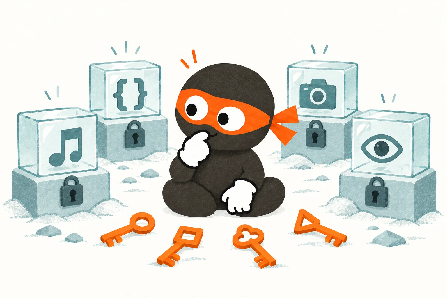 Zero beside four locked test cases and four keys that do not open them