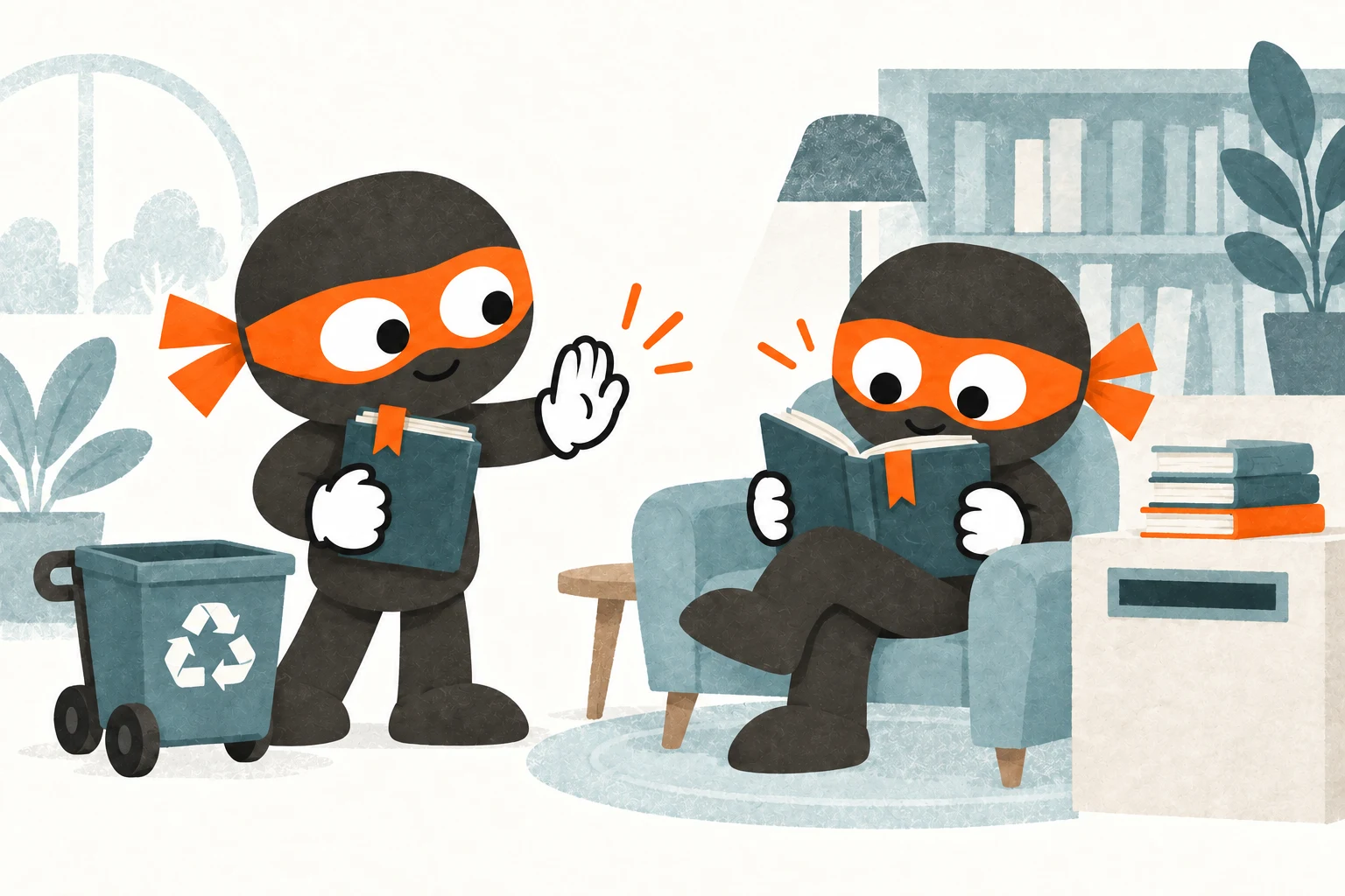 Zero waits to reclaim a book while another reader is still using it